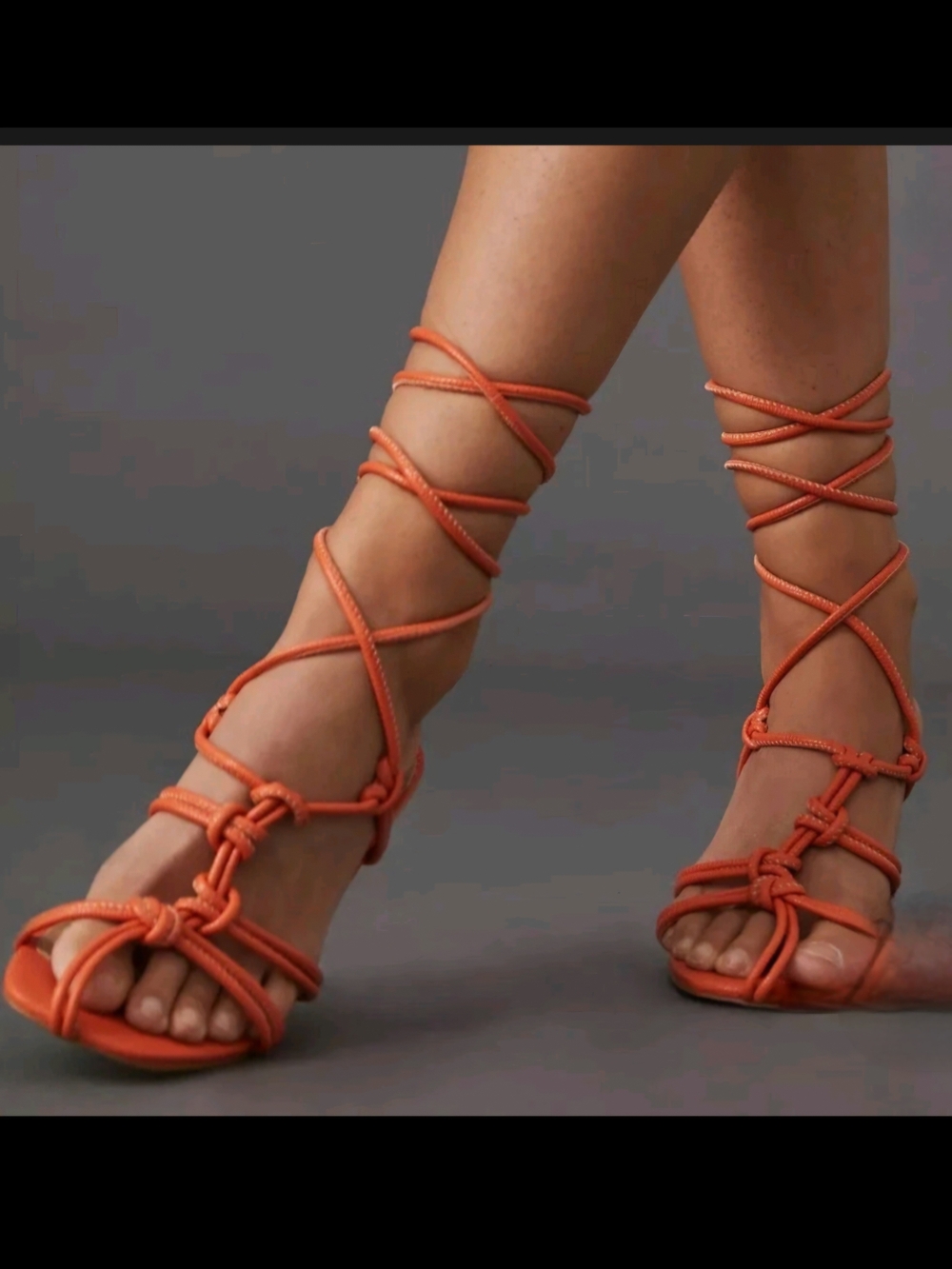 NEW Anthropologie Orange Leather Strappy Wrap Heeled Sandals US 8